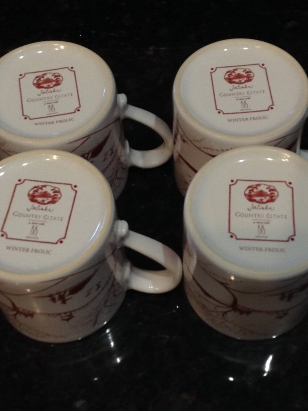 NWOT (4) Juliska Country Estate Mugs "Winter Frolic" 12 oz Collectible Quality - Picture 3 of 7